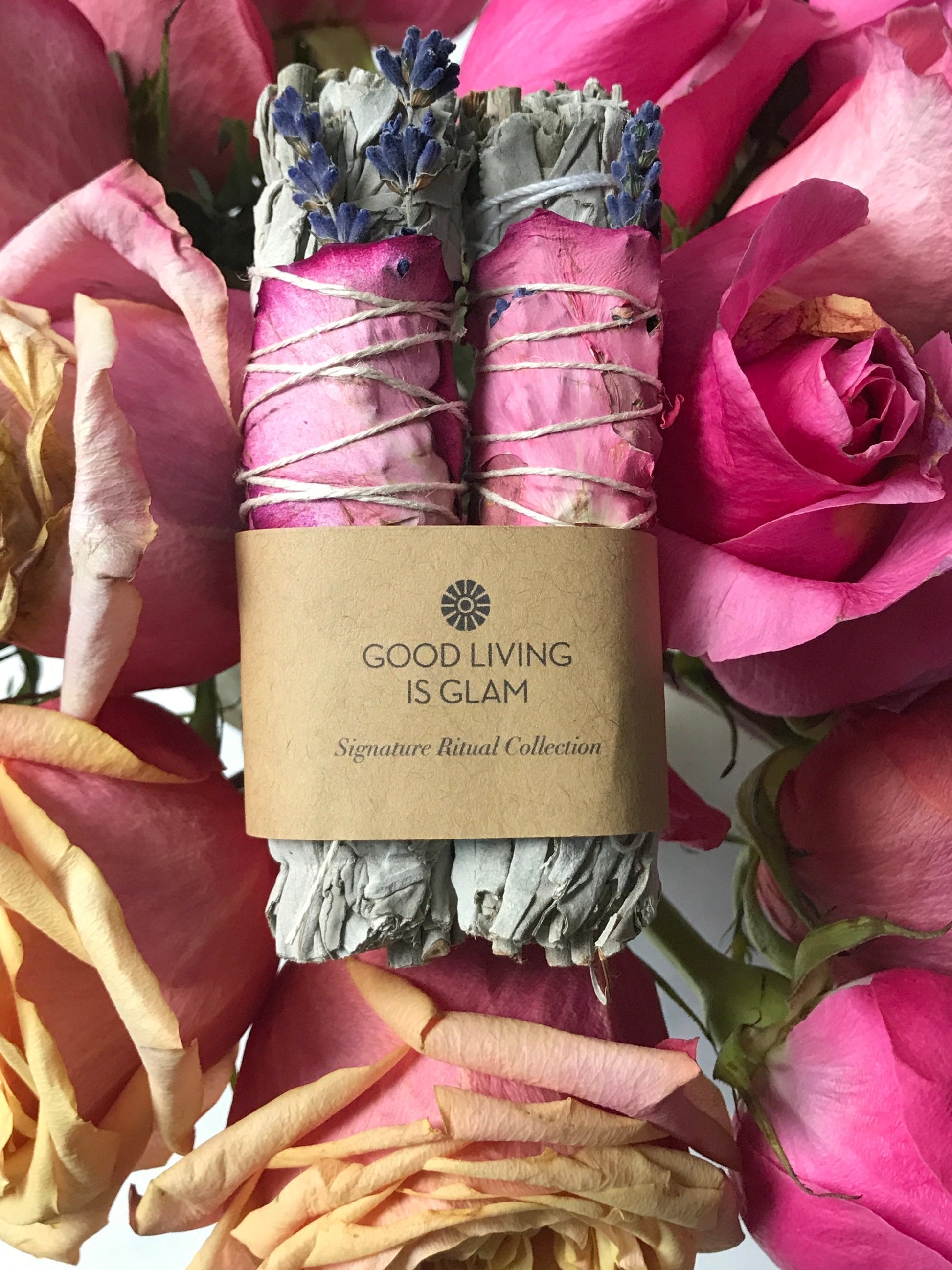 Inspiriting Rose Lavender Herbal Incense Bundle Duo with rose petals and lavender sprigs for meditation and relaxation