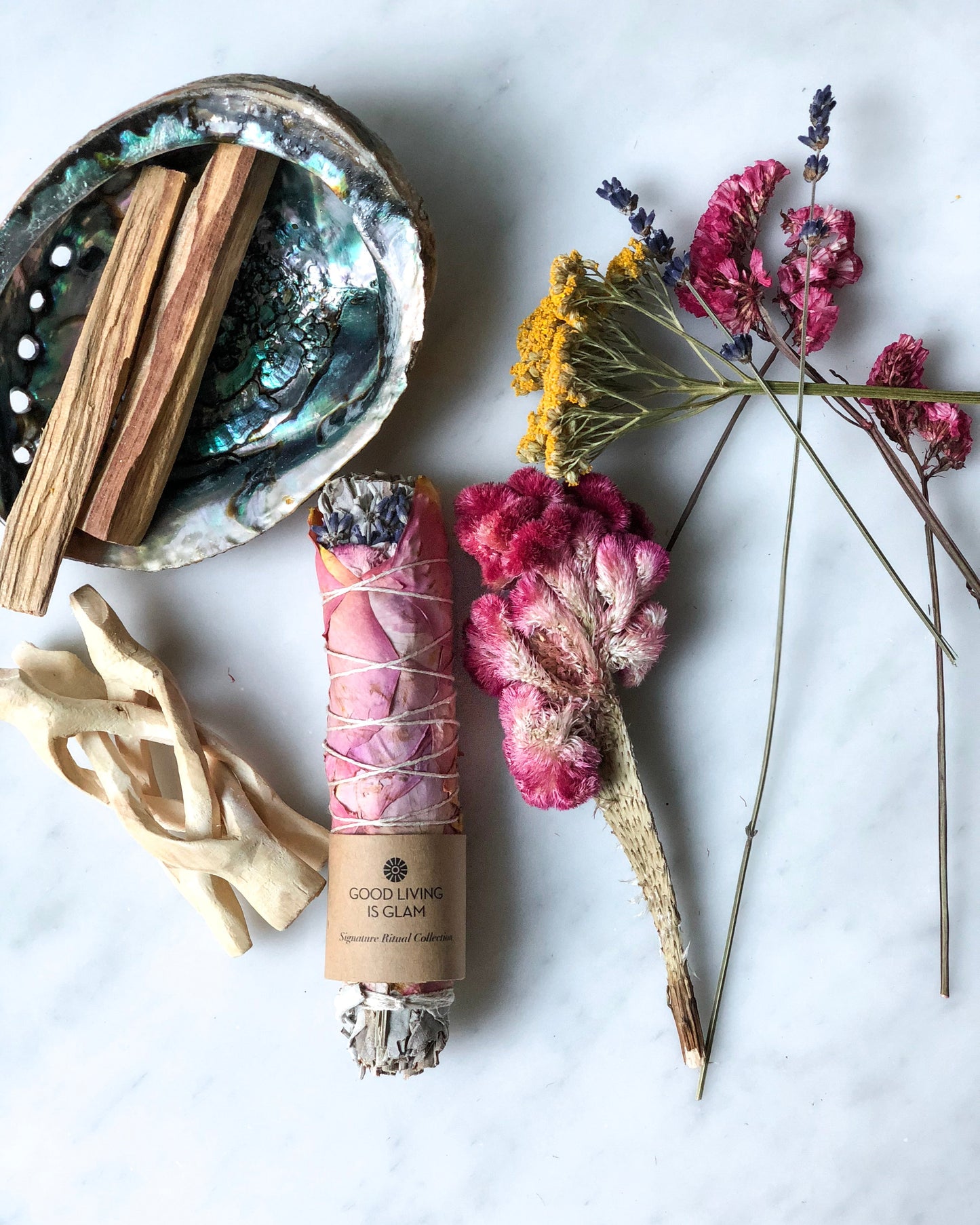 NEW BEGINNINGS HERBAL PALO SANTO INCENSE KIT with lavender, rose, palo santo, and dried flowers for spiritual cleansing and relaxation