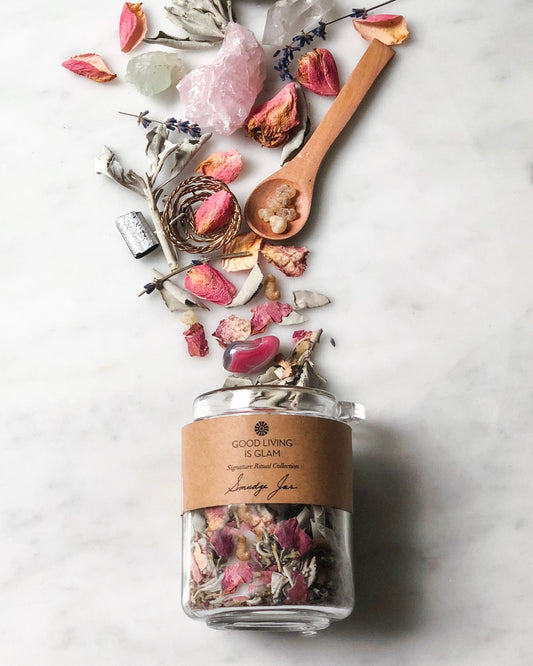 NOURISH YOUR ENERGY HERBAL INCENSE JAR with rose, lavender, and frankincense for relaxation and purification