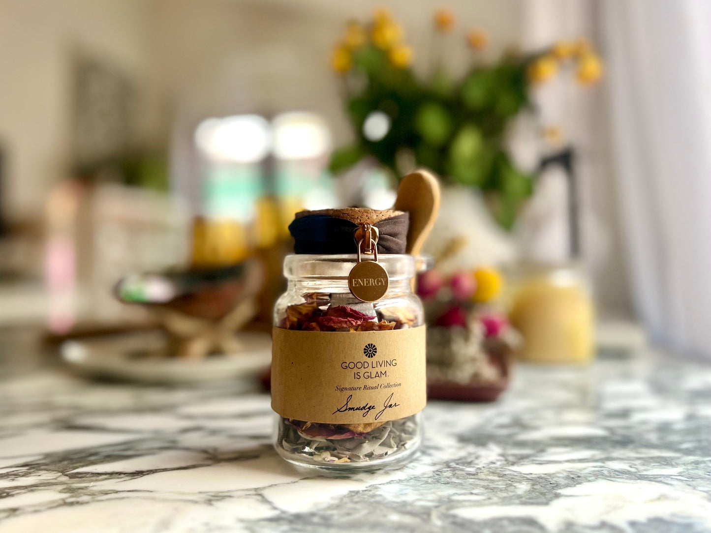Nourish Your Energy Duo floral sage smudge jar with energy bracelet for spiritual cleansing and protection