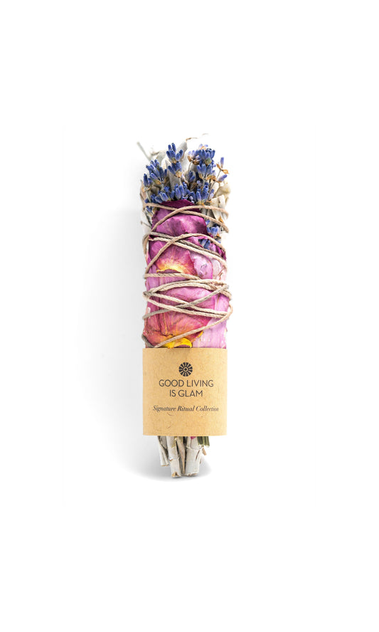 Inspiriting Rose Lavender Herbal Incense Bundle with dried rose petals and lavender for meditation and energy balance